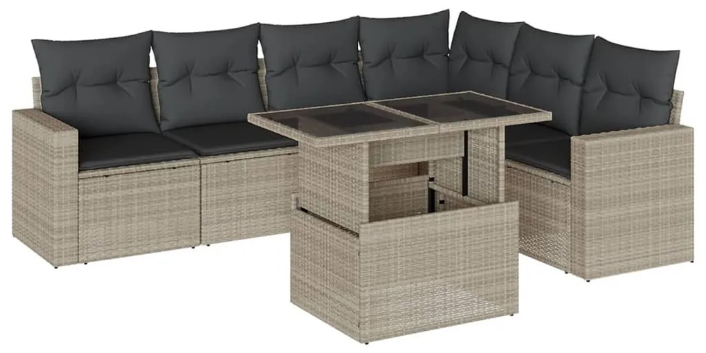 7 részes világosszürke polyrattan kerti ülőgarnitúra párnákkal