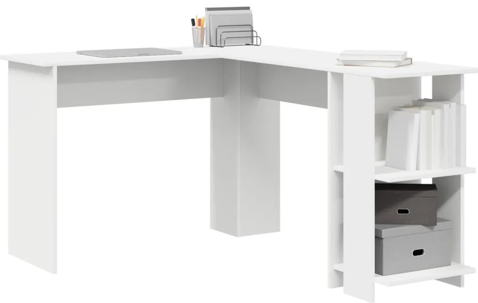 Sarokasztal tárolóval Fehér 140 x 113.5 x 75 cm Faanyag