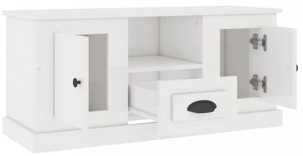 magasfényű fehér szerelt fa TV-szekrény 100 x 35,5 x 45 cm