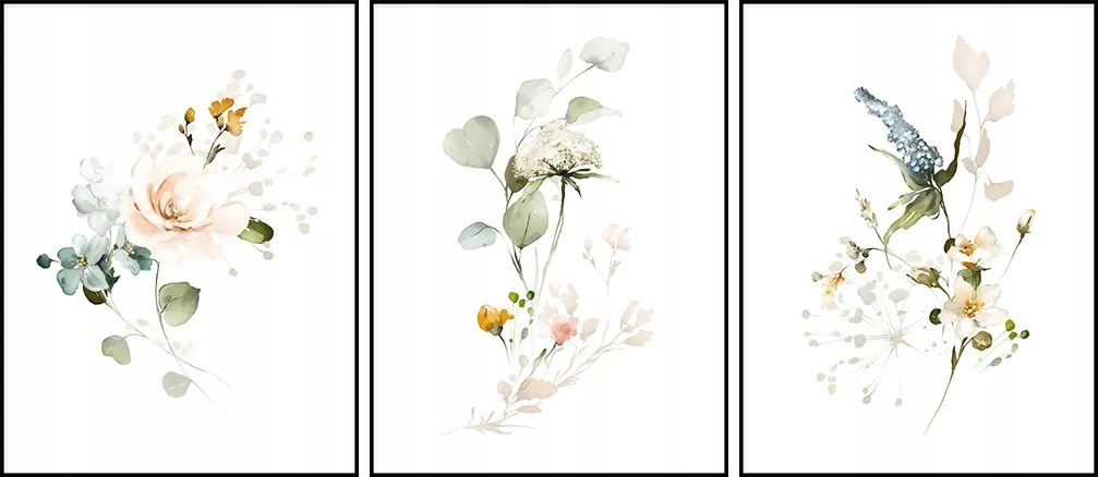 Triptichon poszter szett 3db-os Virágok grafika 60x90