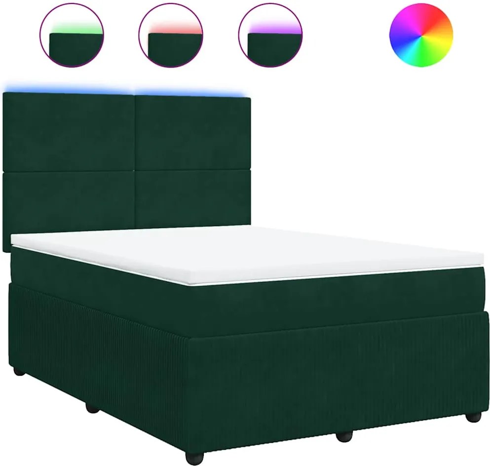 vidaXL sötétzöld bársony rugós ágy matraccal 140x190 cm