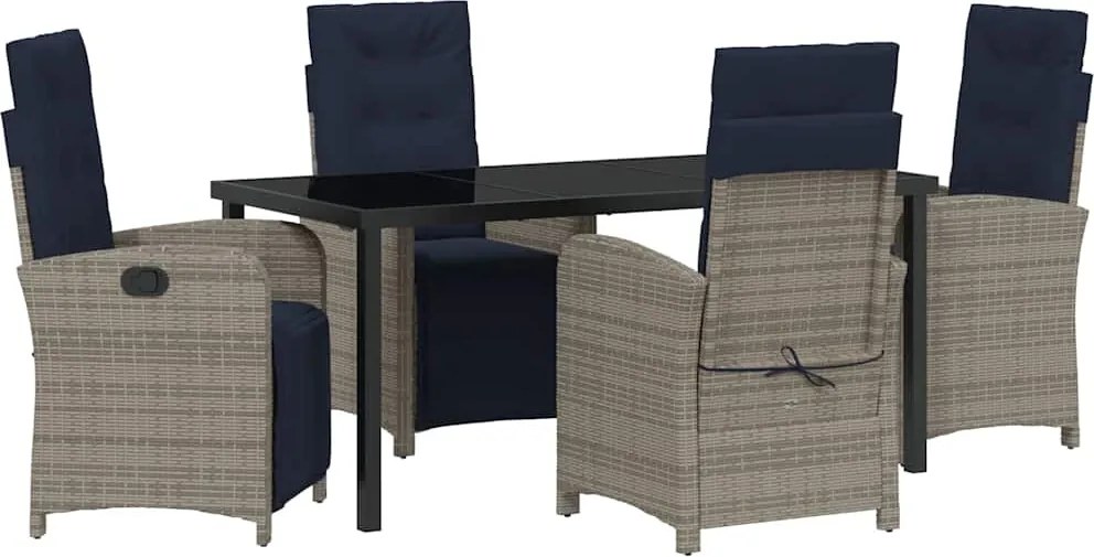 vidaXL Kert étkező szett párnával 5 pcs Szürke polirattan