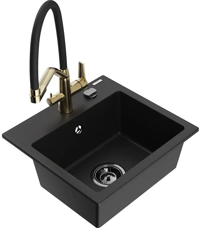 Mexen Milo 1-medencés gránit mosogató Duo konyhai csapteleppel, fekete - 6505-77-671701-57-B