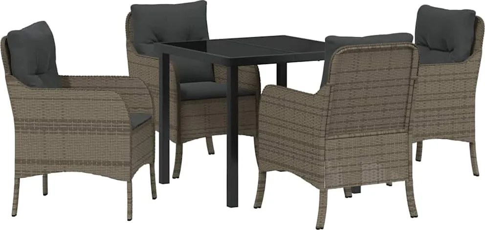 vidaXL Kert étkező szett párnával 5 pcs Szürke polirattan