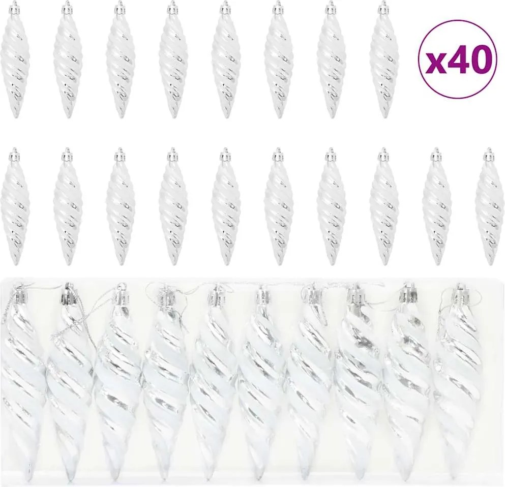vidaXL Karácsonyi Spirális Alakú Gömb 40 pcs Ezüst Műanyag