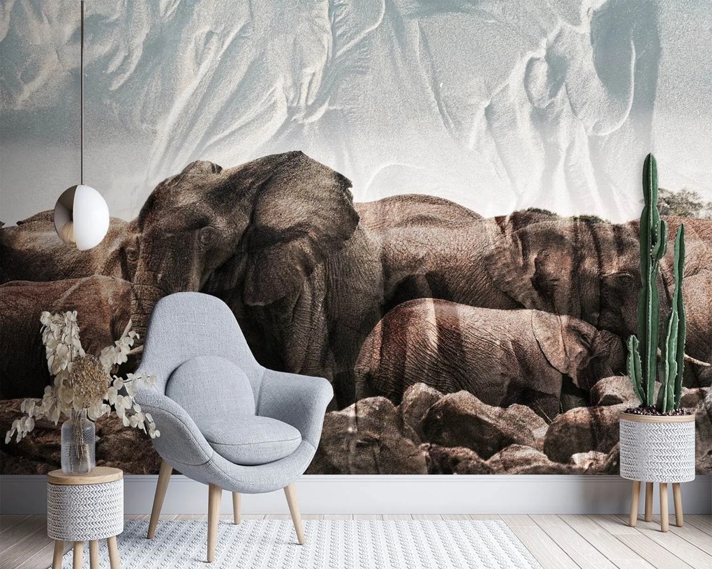 Gario Fotótapéta Elefántok egy csordában Anyag: Vlies, Méret: 150 x 105 cm