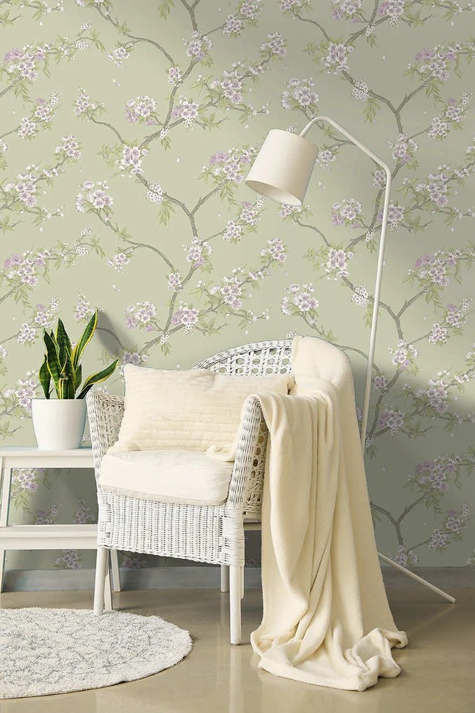 Holden Decor Imaginarium 3 Cherry Blossom lila-zöld cseresznyevirágos papír tapéta – 14210