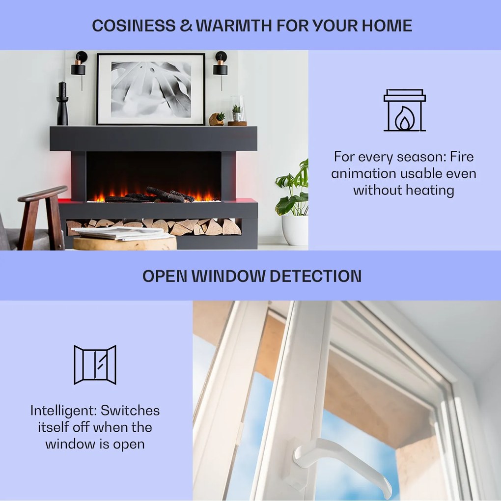 Klarstein Studio Light & Fire 3 Smart, kandalló, 1000/2000 W, MDF, WiFi Control