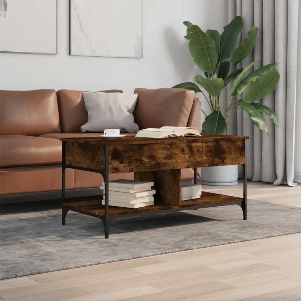 Füstös tölgy szerelt fa és fém dohányzóasztal 100 x 50 x 50 cm