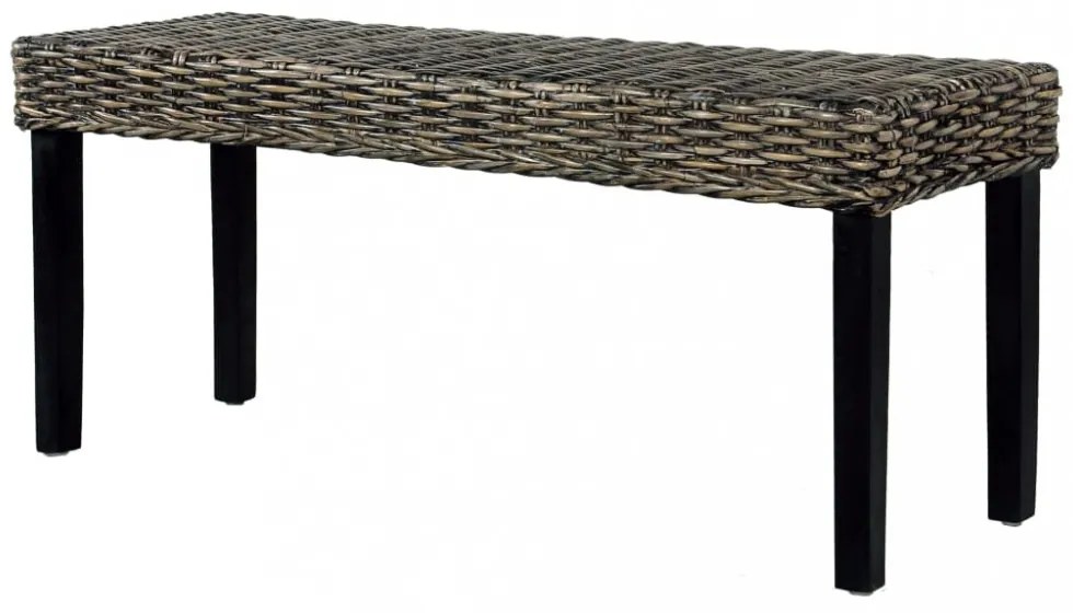 fekete természetes kubu rattan és tömör mahagóni fa pad 110 cm