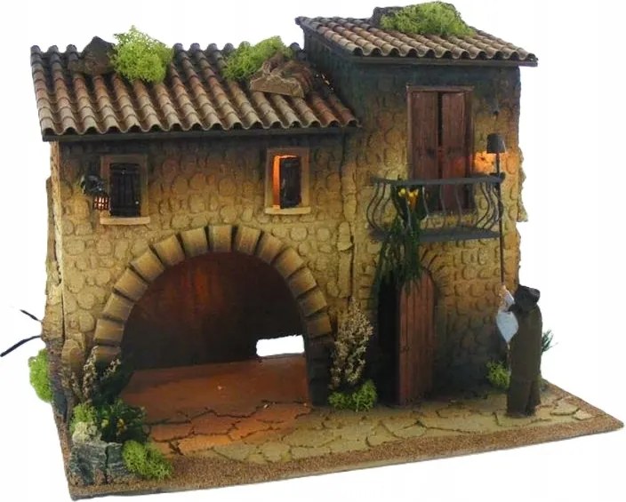 Emeletes Házikó Karácsonyi Betlehem Vendég Világító Dekoráció 36 CM