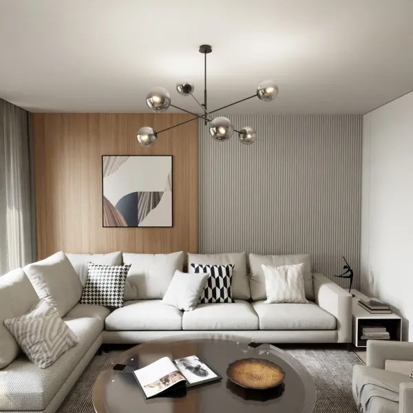 Csillár rúdon LINEAR 6xE14/10W/230V fekete/szürke