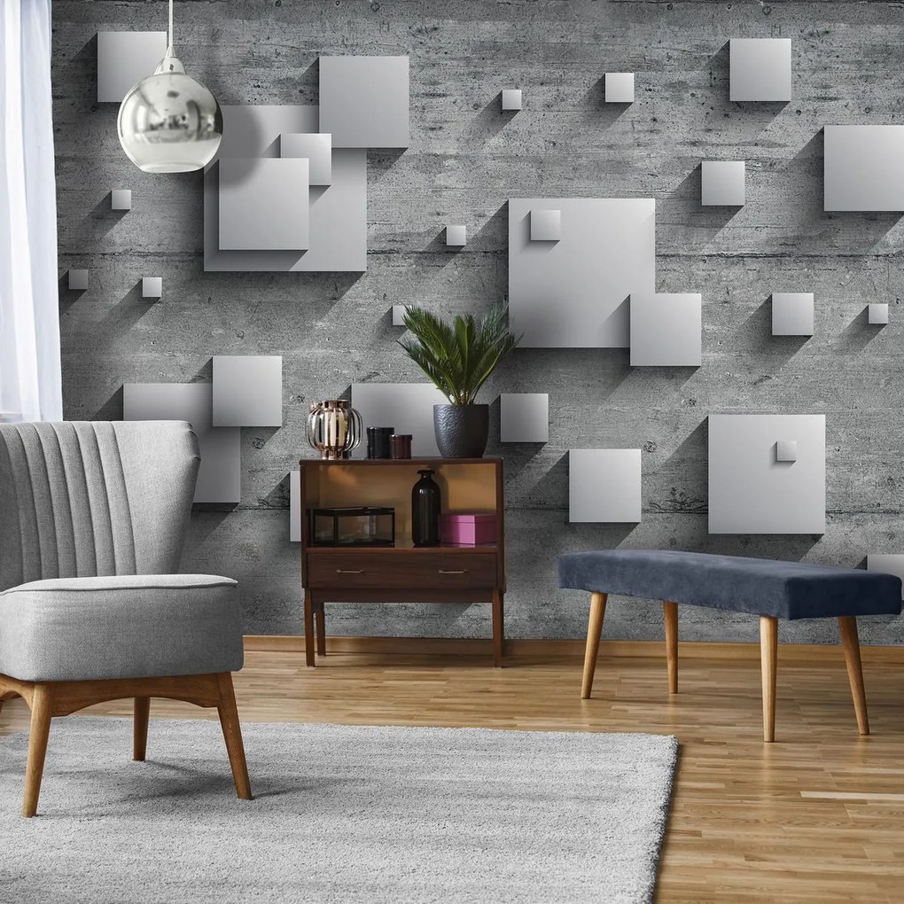 Fotótapéta - Szürke négyzetek fa táblákon (152,5x104 cm)