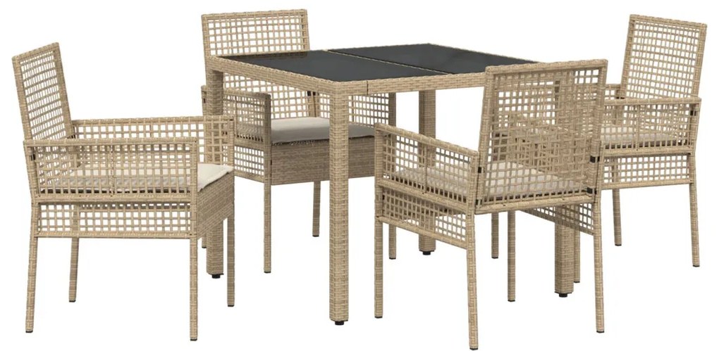 5 részes kert étkező garnitúra párnákkal bézs színben poly rattan