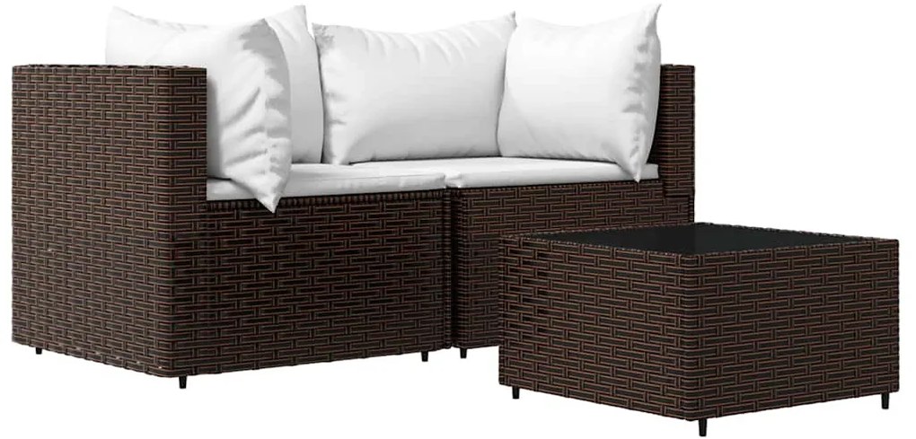 3 részes barna polyrattan kerti ülőgarnitúra párnával