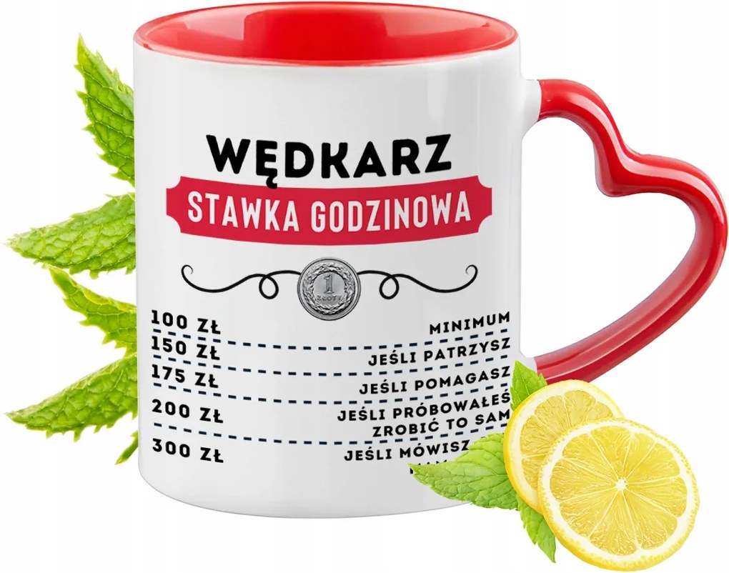 Piros bögre szív alakú füllel Horgászoknak Ajándék