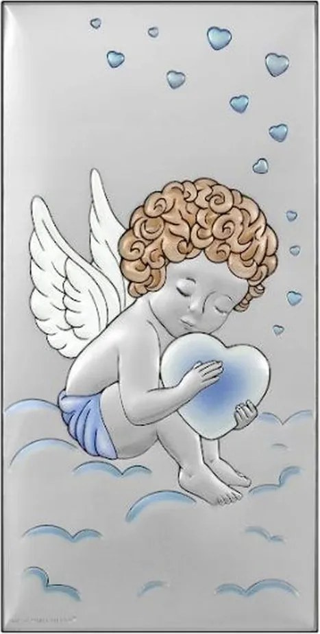 Vászonkép ezüst (színes) 10x20cm Angyalka Kék (szívecskék) téglalap