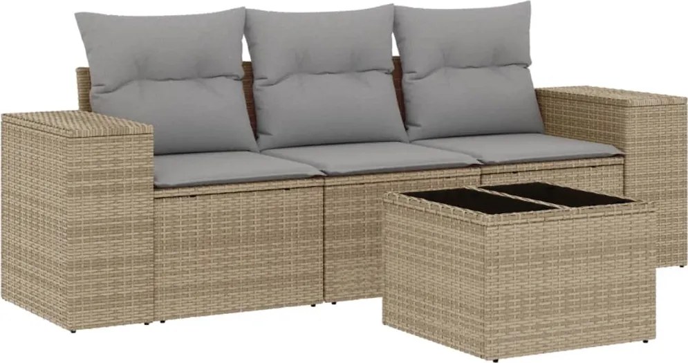 vidaXL 4 részes bézs polyrattan kerti ülőgarnitúra párnákkal