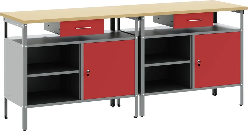 vidaXL Munkapad készlet fiókkal 2 pcs Piros és Szürke 200 x 55 x 85 cm