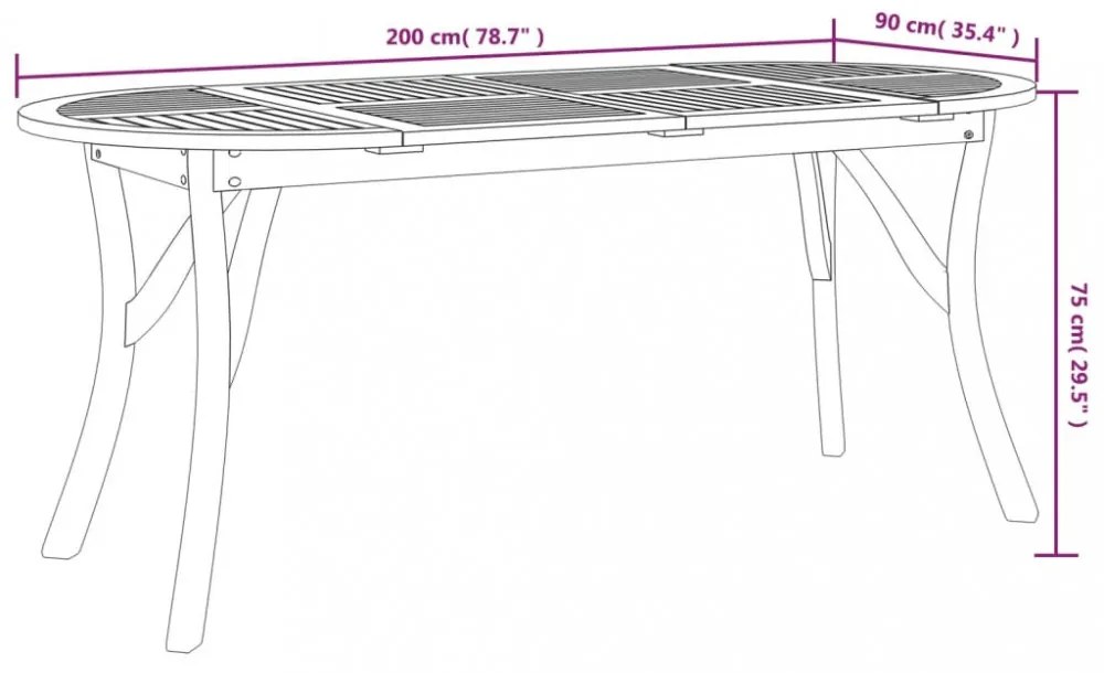 tömör akácfa kerti asztal 200 x 90 x 75 cm