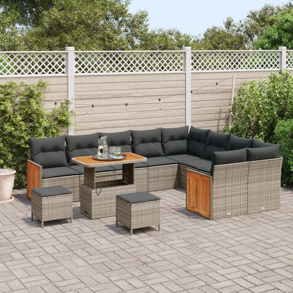 Kerti Kanapé Szett 12 pcs Szürke 90 x 55 x 71 cm polirattan