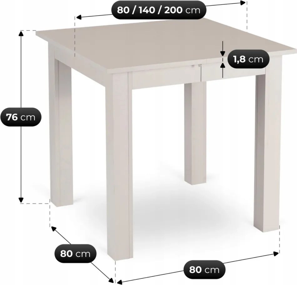 Modern bővíthető étkezőasztal BEN 80–200 cm kasmír