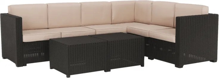 Kerti 3-részes rattanszett, barna|bézs, RODEN