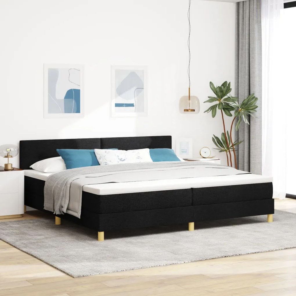 Box Spring Ágy Matraccal Fekete 200x200 cm Szövet