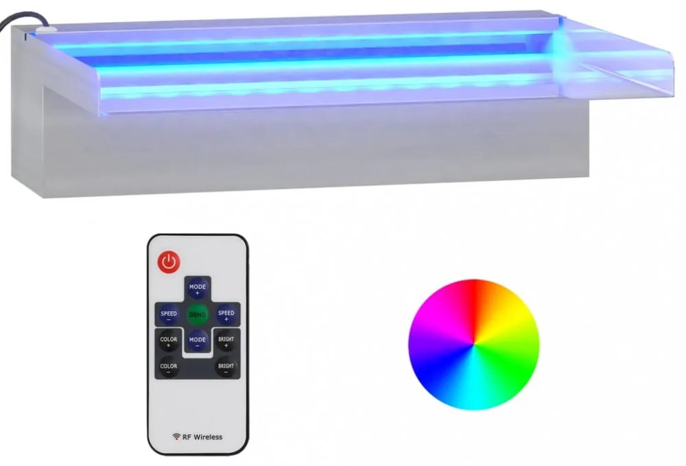 rozsdamentes acél vízeséskifolyó RGB LED-ekkel 30 cm