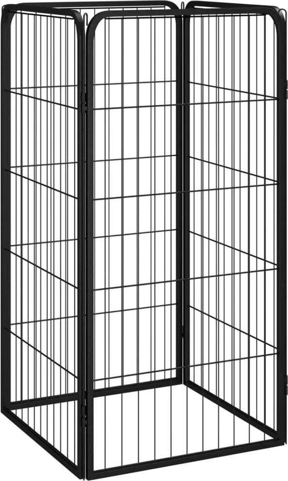 vidaXL 4 paneles fekete porszórt acél kutyakernel 50 x 100 cm