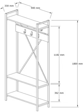 Folyosó fali tartó ALFA 180x90 cm fehér/fekete