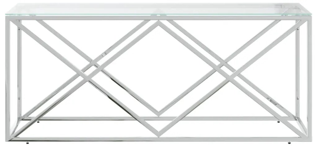 Üveg és rozsdamentes acél dohányzóasztal 110x45x45 cm