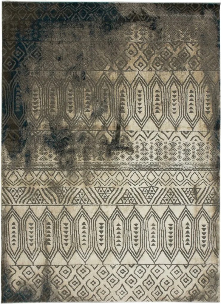 140x190 cm Kétszintes Szőnyeg Krém Szürke Azték