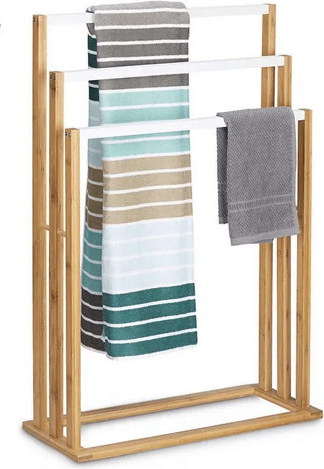 Törülközőtartó, bambusz/fehér, KOMO NEW