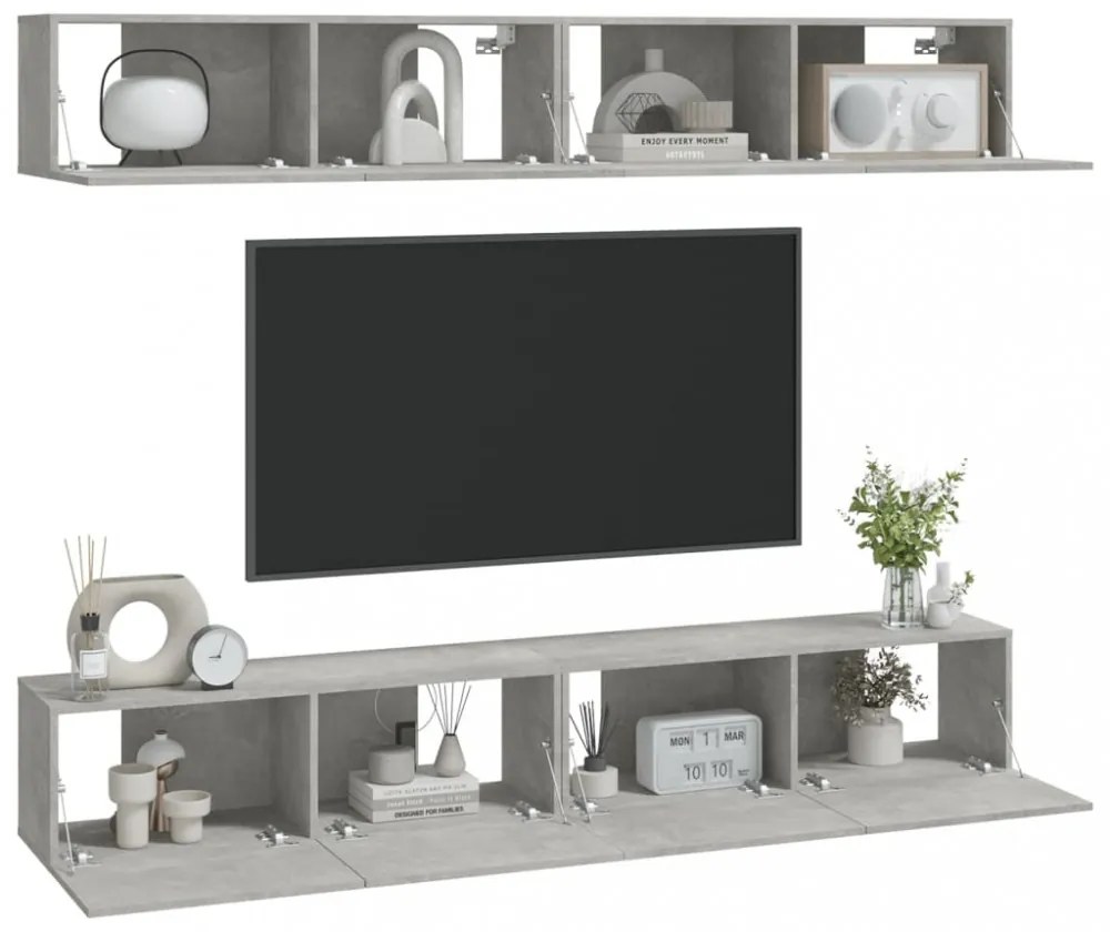 4 db betonszürke fali TV-szekrény 100 x 30 x 30 cm
