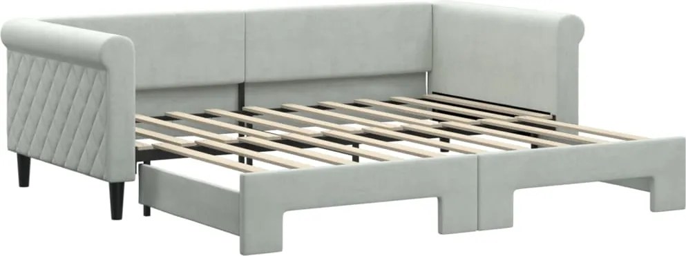 vidaXL világosszürke kihúzható bársonyheverő 90 x 190 cm