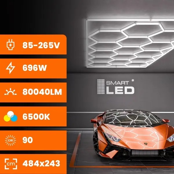 LED mennyezeti lámpatest LED/696W/85-265V 6500K 484x243 cm CRI 90 IP44 fehér