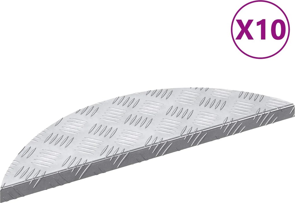 vidaXL Lépcsőfok Félhold 10 pcs Ezüst 60 x 18 x 2,5 cm Alumínium