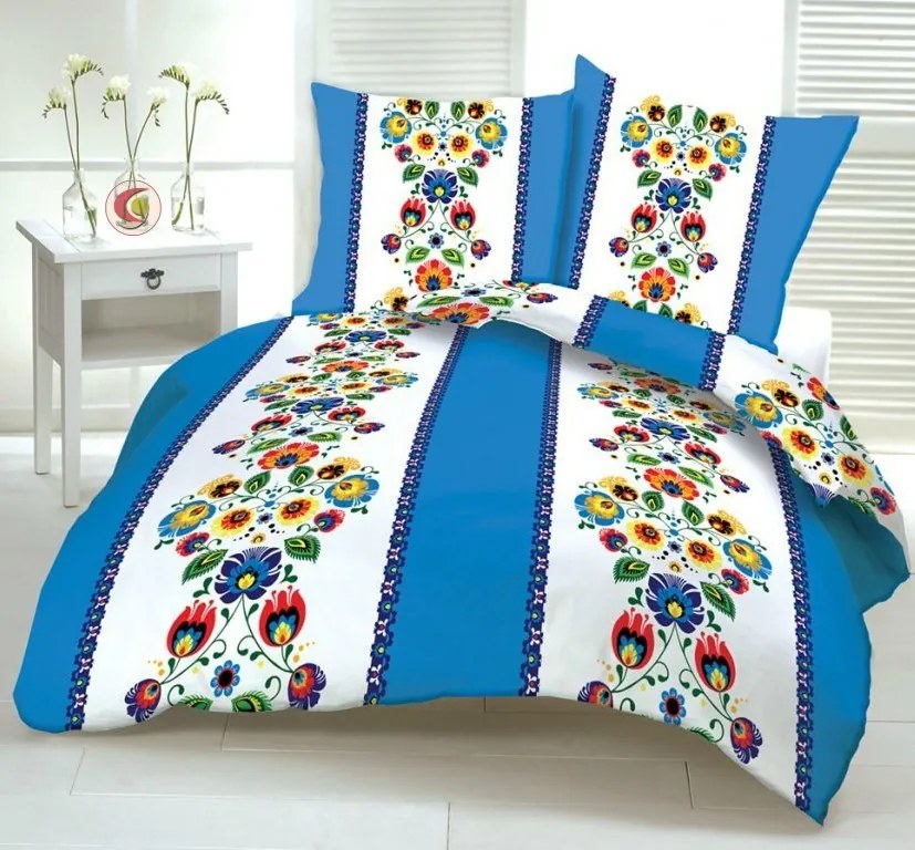 FOLK BLUE pamut ágynemű DeLuxe Ágynemű mérete: 140x200 cm, A csomag tartalma: Készletcsomagolás