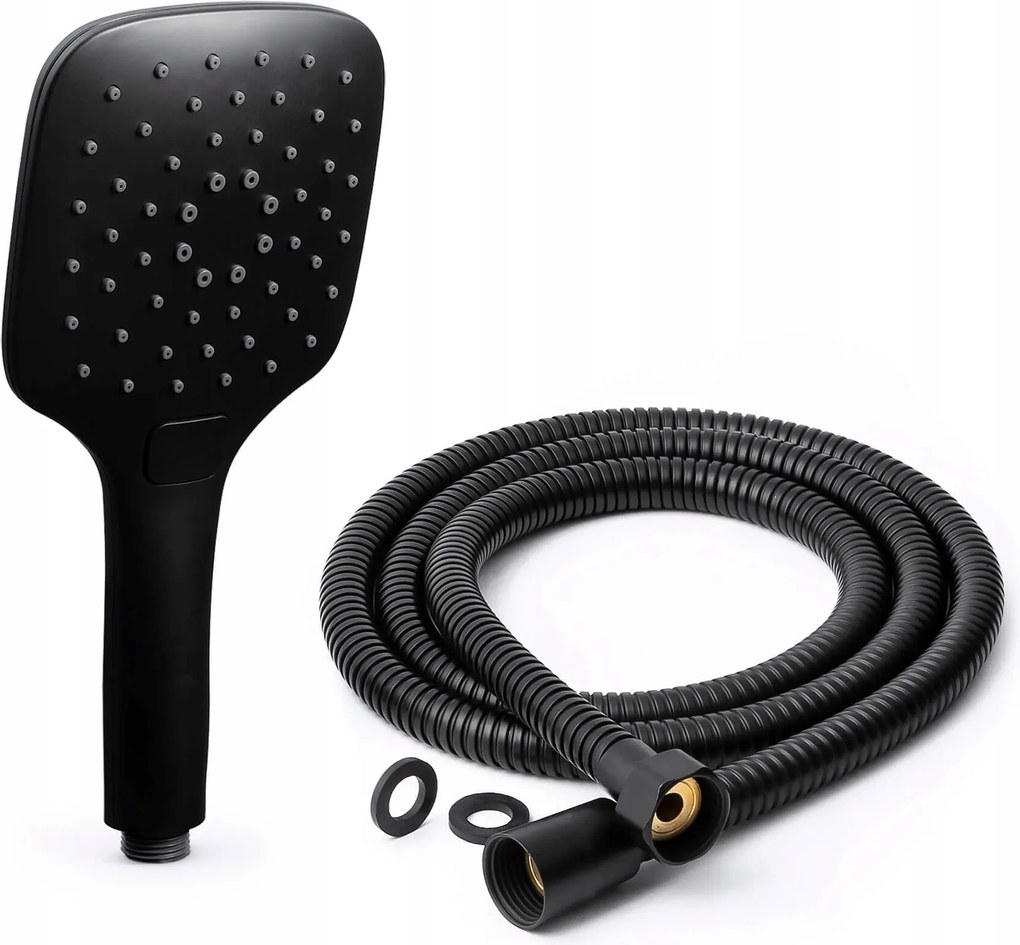 Zuhanyfej Fürdőszobai Fekete 3 Funkciós Öko Takarékos Tömlő 150CM