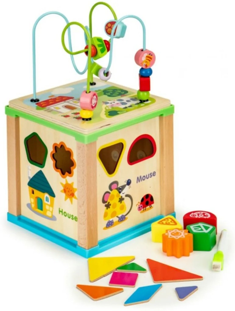 ECO TOYS Oktatási fa kocka val vel labirintus és asztal A farm
