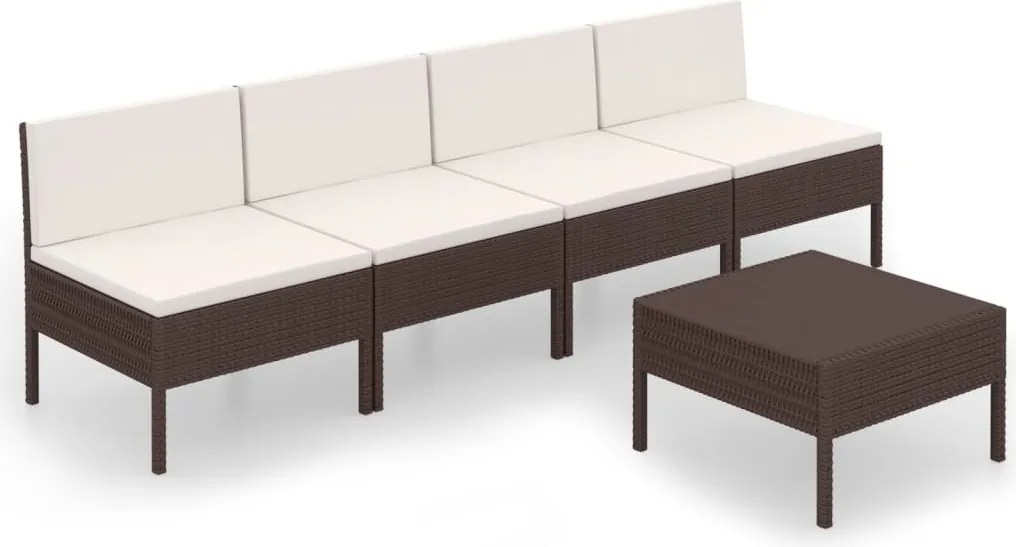 vidaXL 5 részes barna polyrattan kerti bútorszett párnákkal