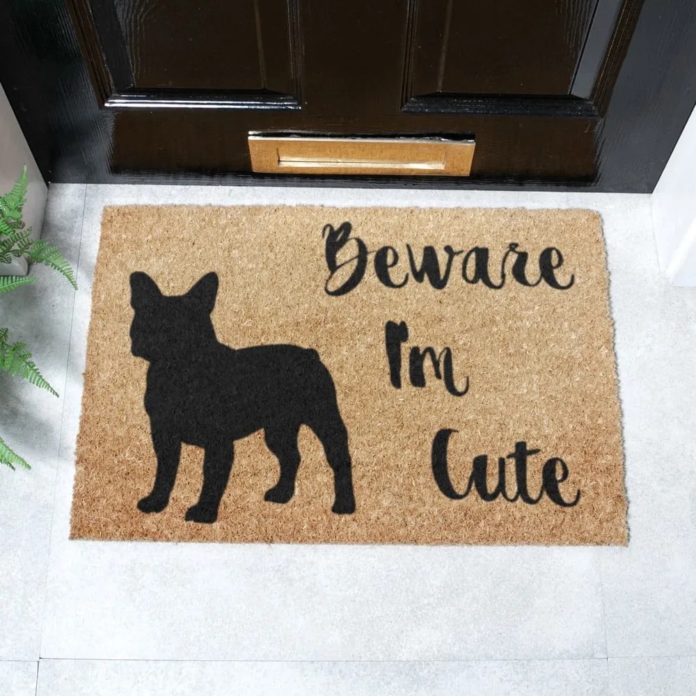Kókuszrost lábtörlő 40x60 cm Beware I'm Cute French Bulldog – Artsy Doormats