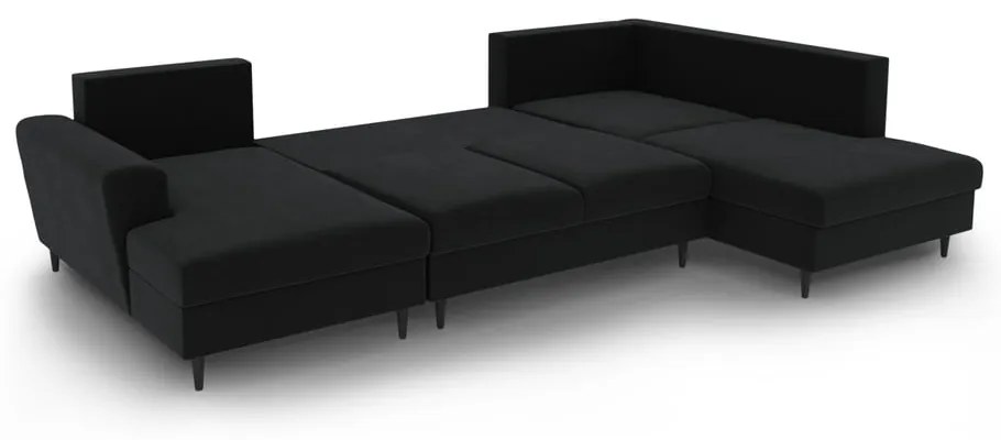 Fekete bársony kinyitható tárolóhelyes sarokkanapé (jobb oldali-U alakú) Kyoto – Cosmopolitan Design