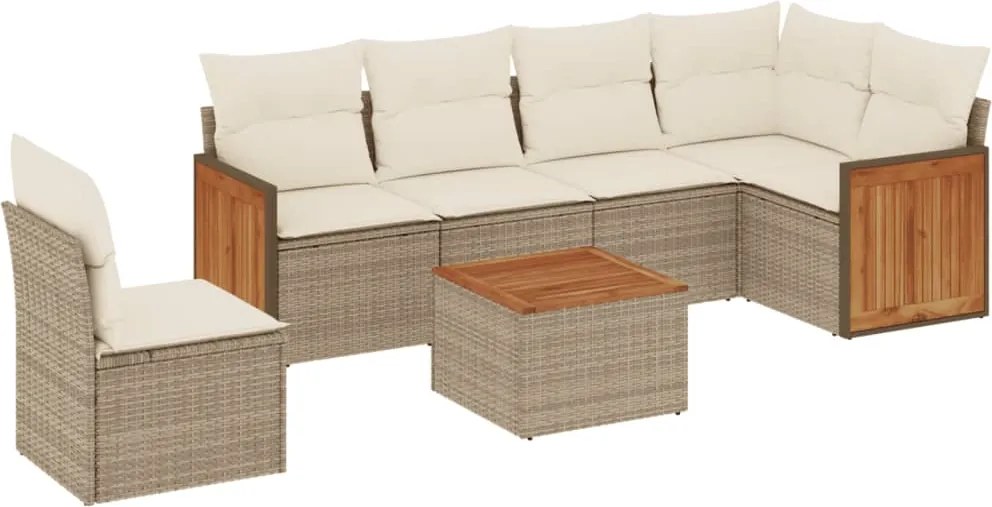 vidaXL 7 részes bézs polyrattan kerti ülőgarnitúra párnákkal