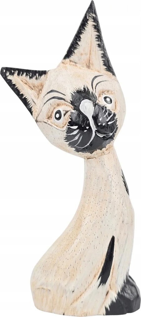 Faragott Macska Fa Kézzel Készített Festett Cica Figura Dekoráció *14 cm