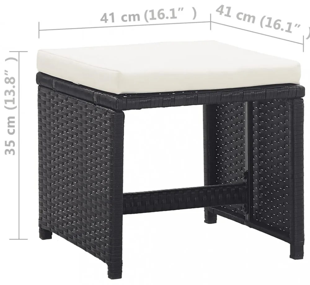 13-részes fekete polyrattan kültéri étkezőszett párnákkal