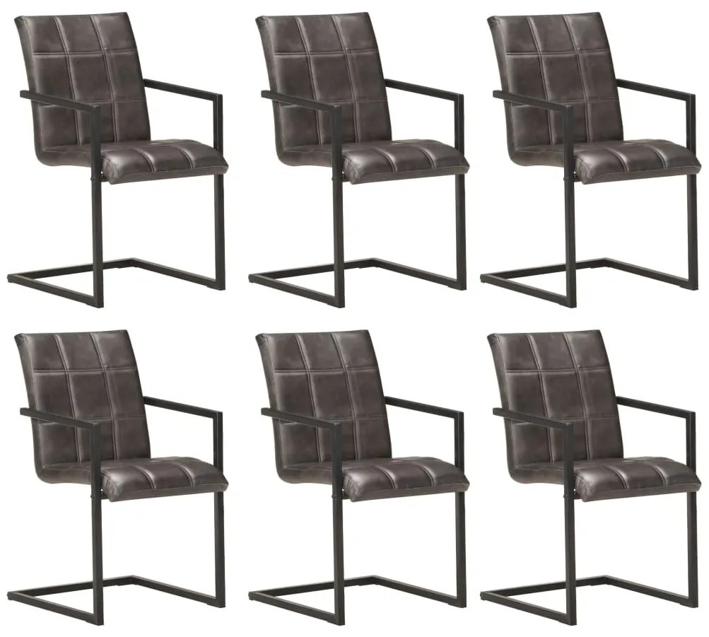 6 db szürke valódi bőr szánkótalpas étkezőszék