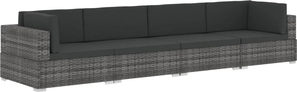vidaXL 4 részes szürke polyrattan kerti kanapészett párnákkal