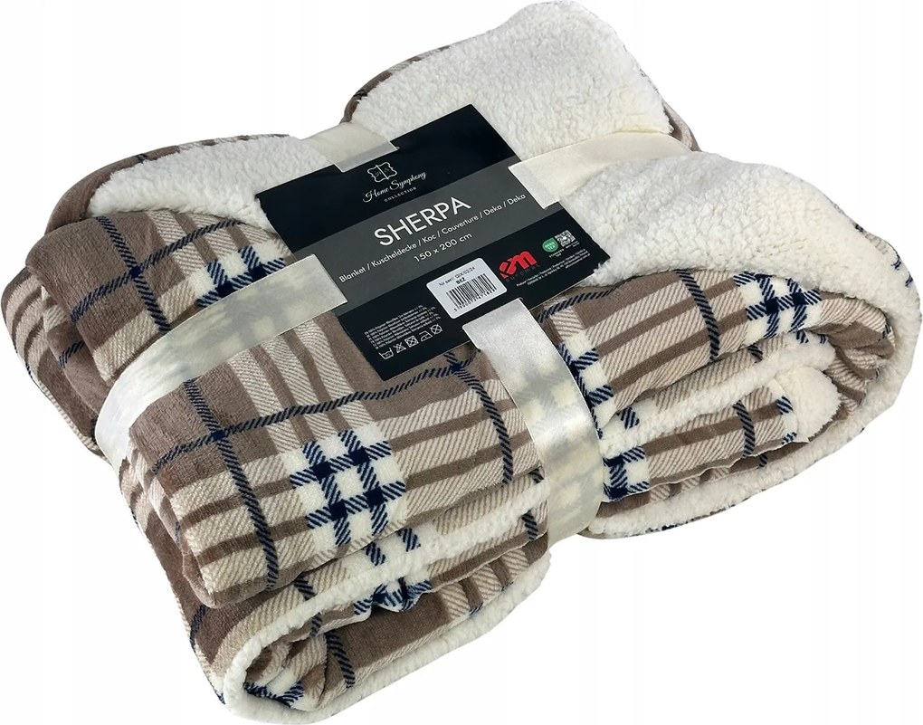 Sherpa Takaró Kétoldalas Bárány Kapa Pléd Bézs Barna Kockás 150x200 cm